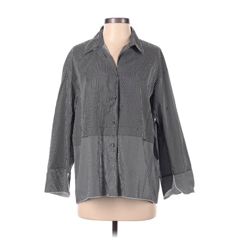Piazza Sempione Striped Button-Down Shirt Black & White Cotton Size 40 US 10
